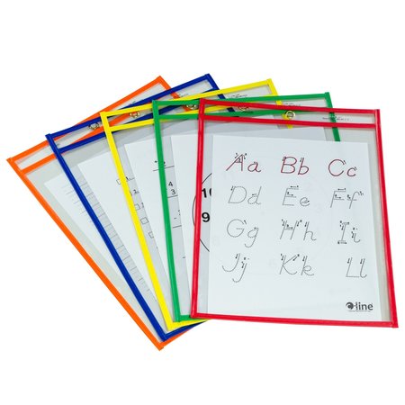 C-LINE PRODUCTS Reusable Dry Erase Pockets, Assorted Primary Colors, 9 x 12, 5PK 40630